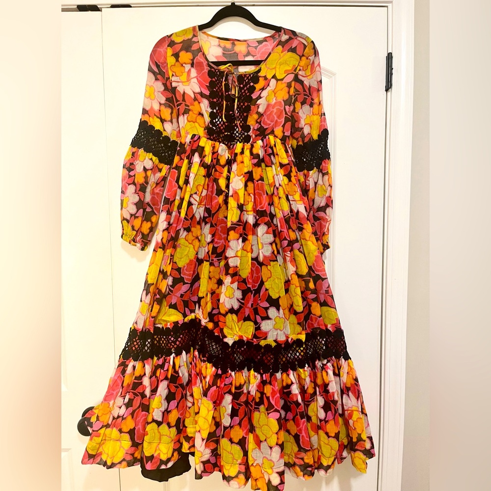 Rare Vintage Beverly Paige Floral Festival Cotton Dress 60s/70s Era